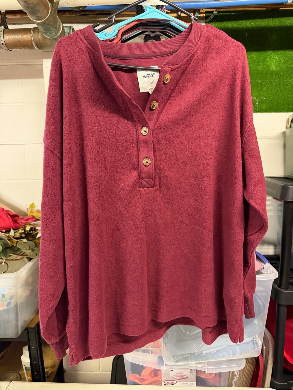Aerie Women's Maroon Henley Pullover Top NWT Size LARGE